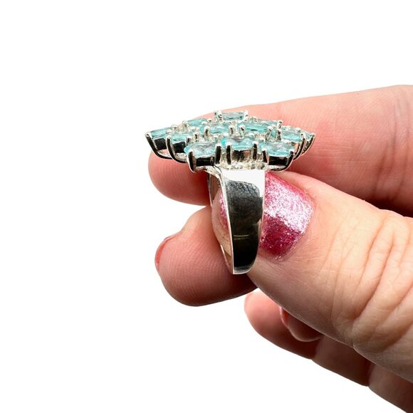 Sterling Silver Womens Ring Blue Topaz Cluster Size 6 - Picture 4 of 5